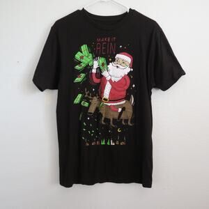 Black Christmas Graphic T-Shirt “Make It Rein” Tee Mens Size M Holiday
